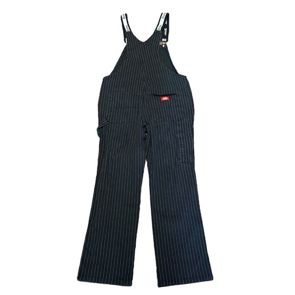 Dickies Overalls Black Pinstripe Workwear Carpenter Utility Pants Womens Medium - Picture 2 of 10